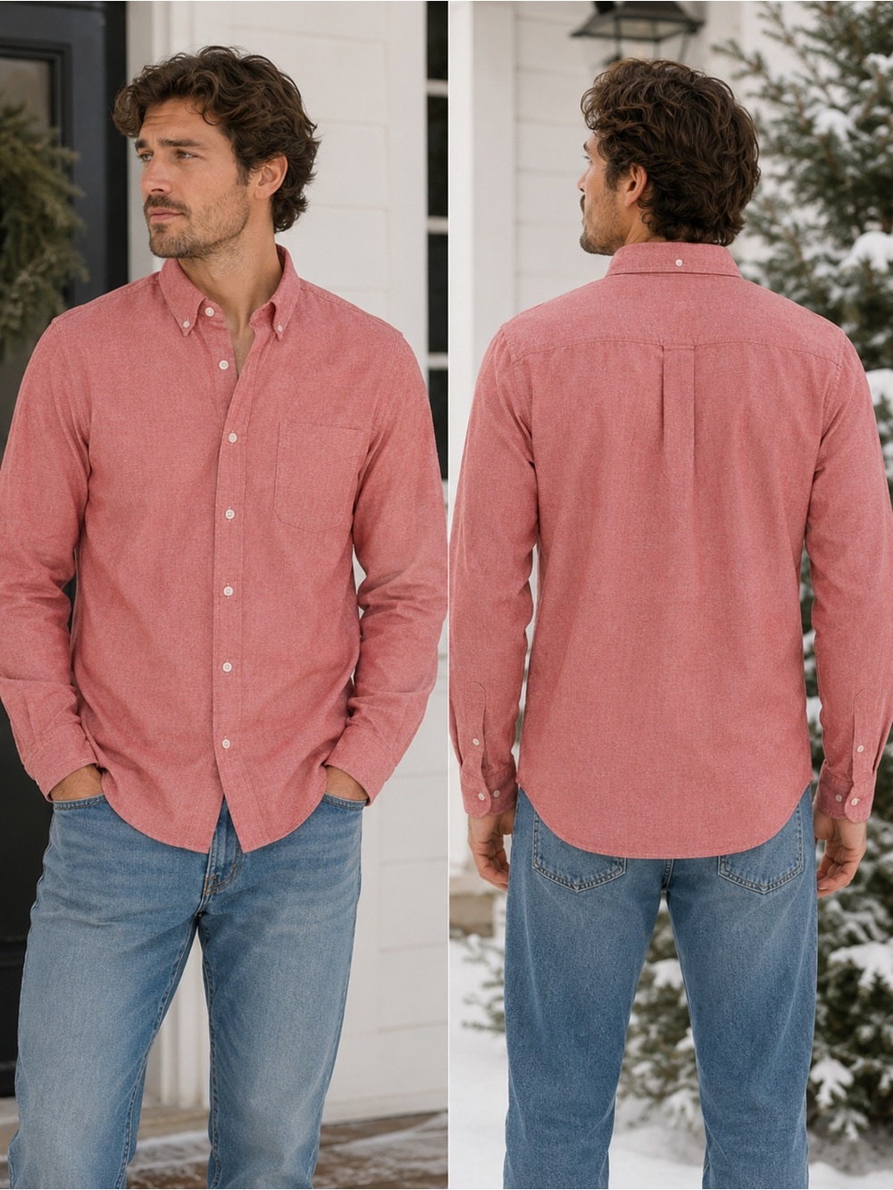 J. Crew Men's Button-Down Shirt in Coral Red